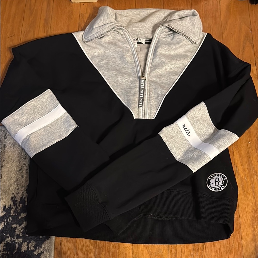 Black and Gray Brooklyn Nets Quarter-Zip- Wear by Erin Andrews